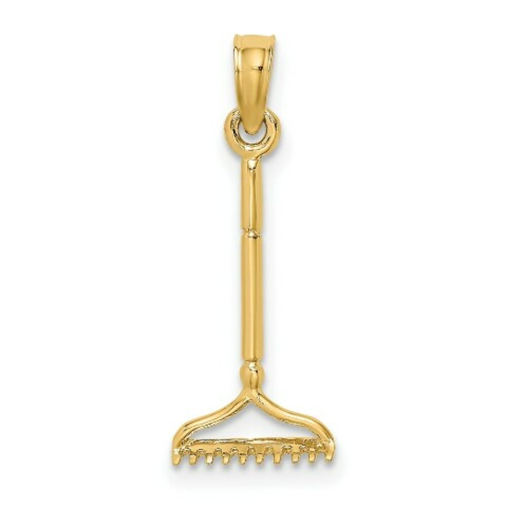 14K Yellow Gold 3-D LANDSCAPE RAKE GARDEN TOOL Charm Pendant