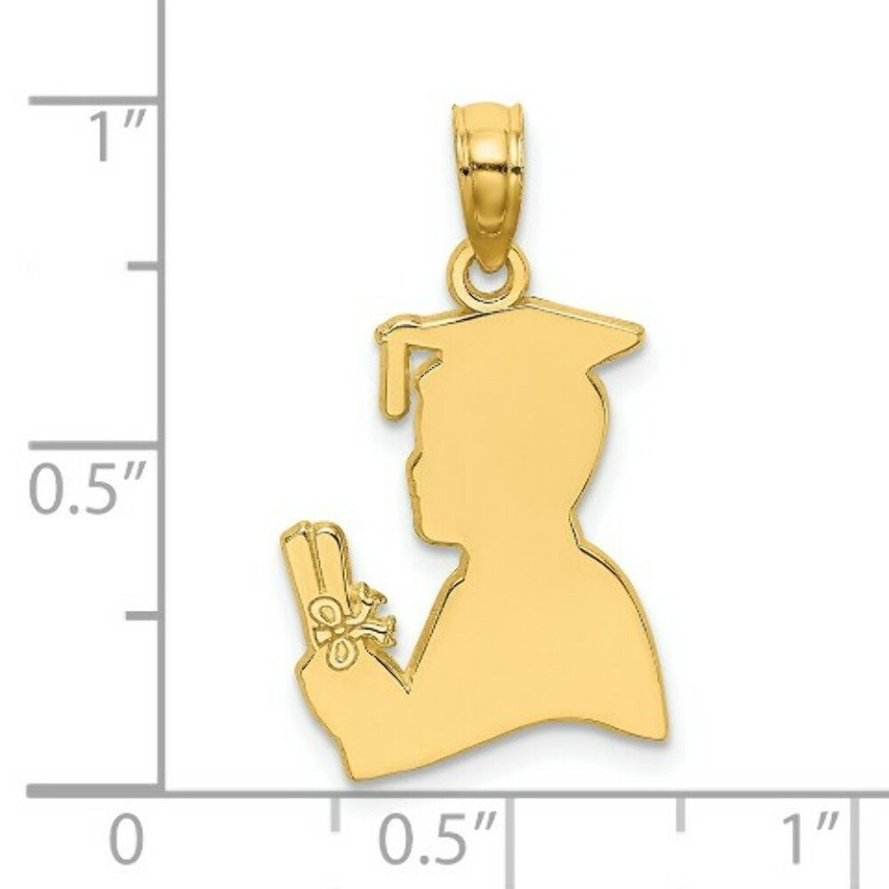 14K Yellow Gold Polished Male Graduation Profile Charm Pendant