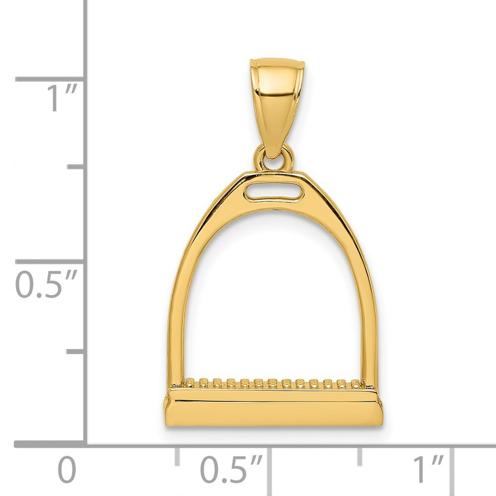 14K Yellow Gold 3-D & Polished Large Horse Stirrup Charm Pendant