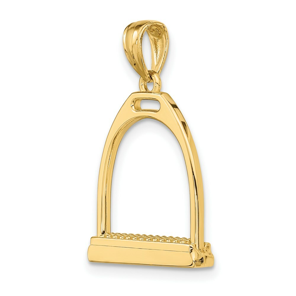 14K Yellow Gold 3-D & Polished Large Horse Stirrup Charm Pendant