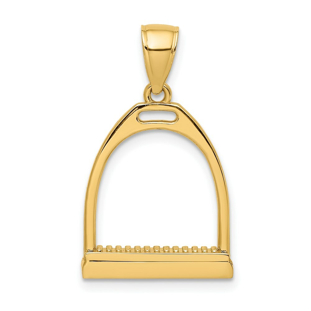 14K Yellow Gold 3-D & Polished Large Horse Stirrup Charm Pendant