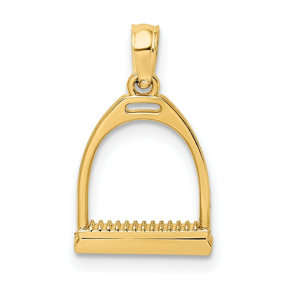 14K Yellow Gold 3-D Polish Small Horse Stirrup Charm Pendant