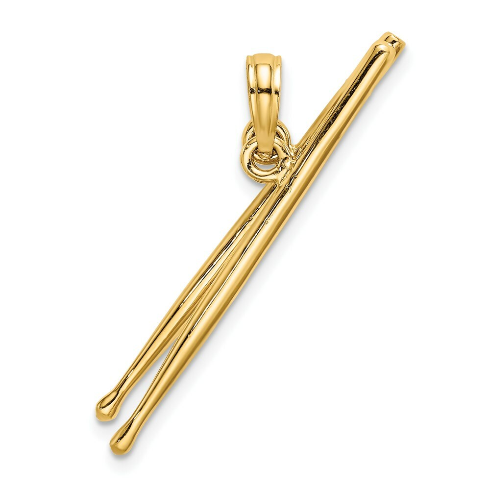 14K Yellow Gold 3-D Moveable DRUM StickS Charm Pendant