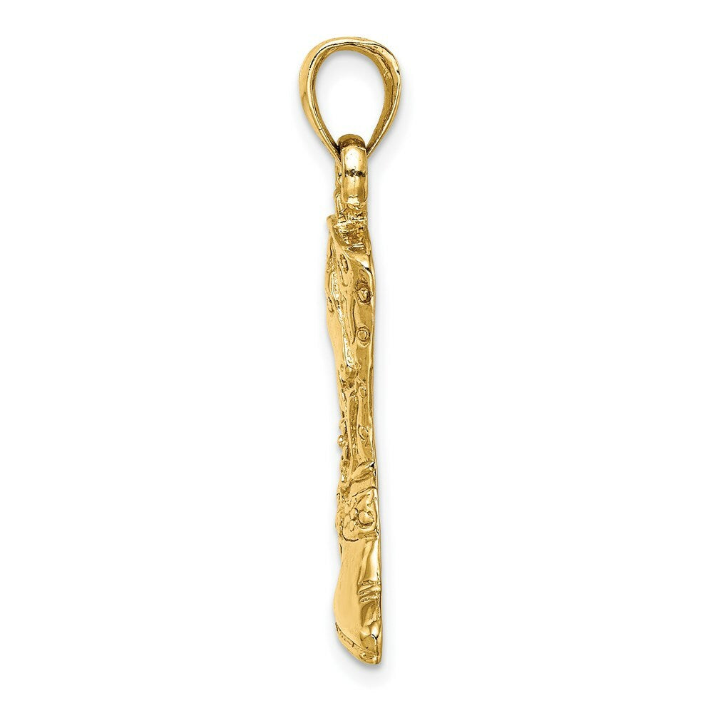 14K Yellow Gold 2-D COWBOY BOOT With SPUR Charm Pendant