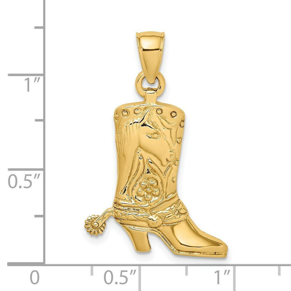 14K Yellow Gold 2-D COWBOY BOOT With SPUR Charm Pendant
