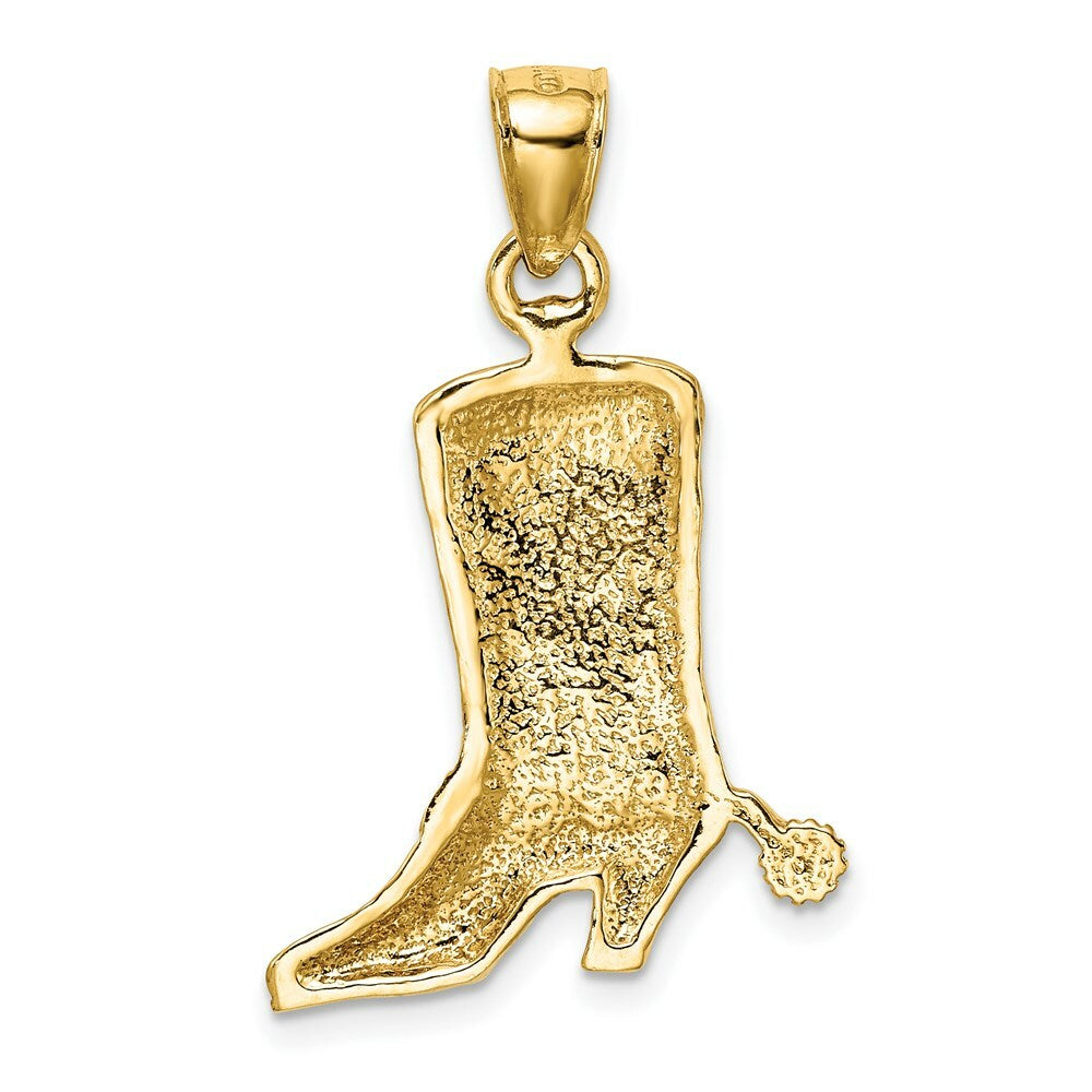 14K Yellow Gold 2-D COWBOY BOOT With SPUR Charm Pendant