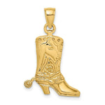Load image into Gallery viewer, 14K Yellow Gold 2-D COWBOY BOOT With SPUR Charm Pendant
