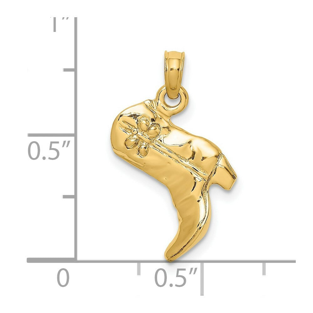 14K Yellow Gold 3-D COWBOY BOOT Charm Pendant