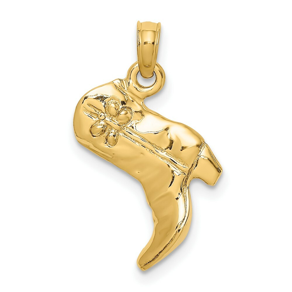 14K Yellow Gold 3-D COWBOY BOOT Charm Pendant