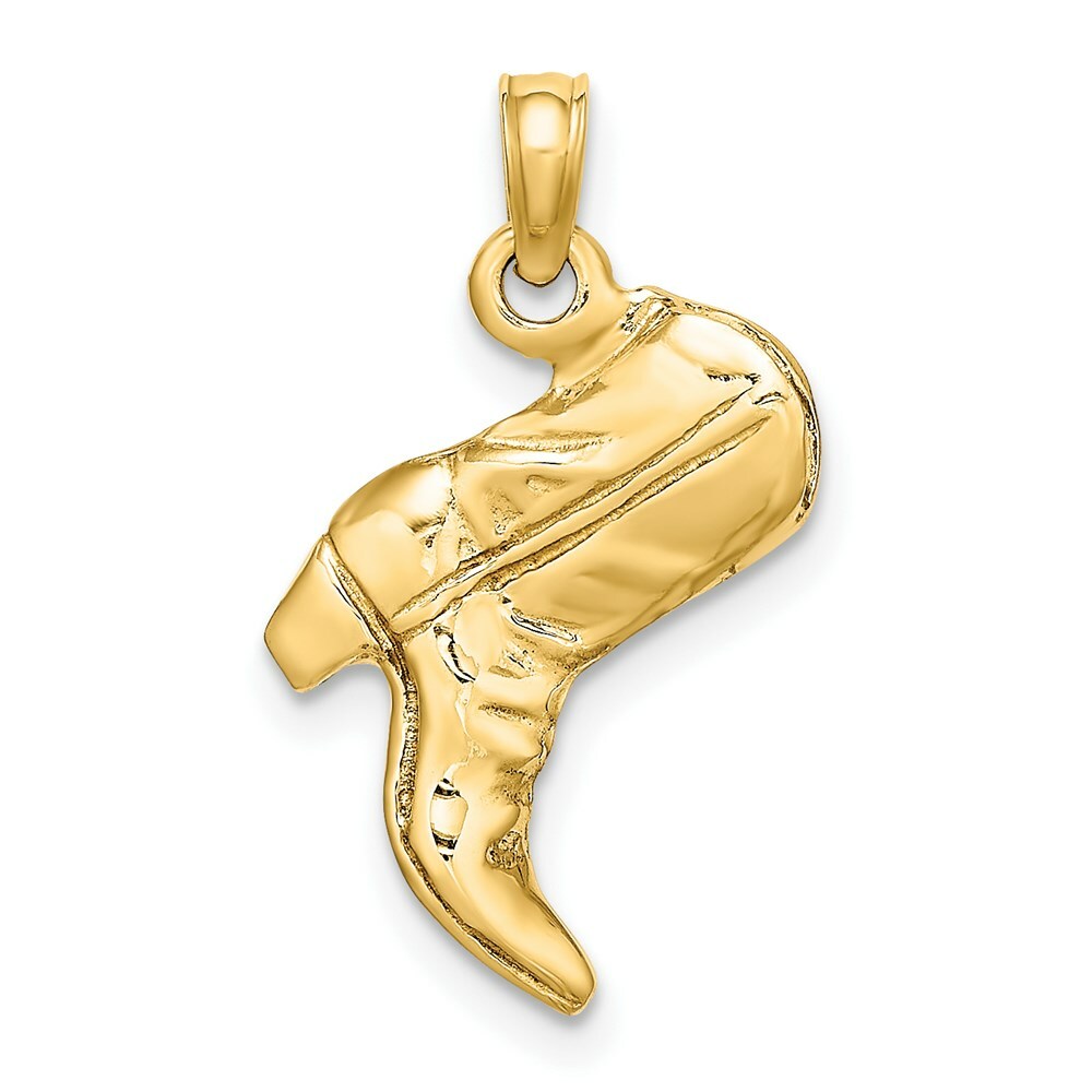 14K Yellow Gold 3-D COWBOY BOOT Charm Pendant