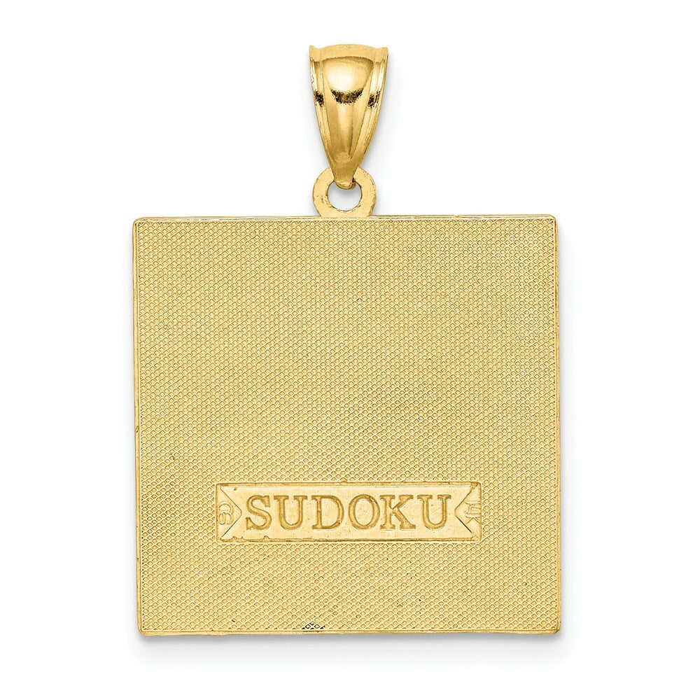 14K Yellow Gold Polished and Antiqued Sudoku Game Board Charm Pendant