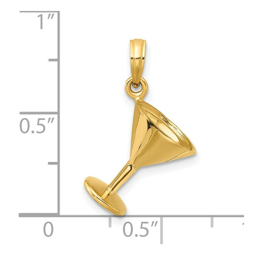 14K Yellow Gold 3-D & Polished Martini Glass Charm Pendant