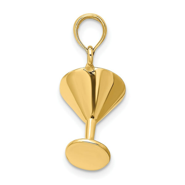 14K Yellow Gold 3-D & Polished Martini Glass Charm Pendant