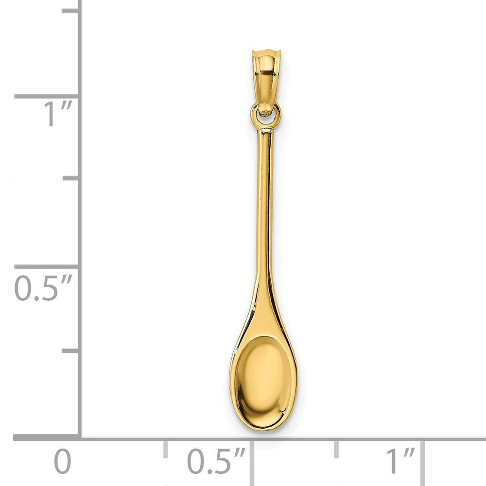 14K Yellow Gold Polished 3-D Wooden Spoon Charm Pendant