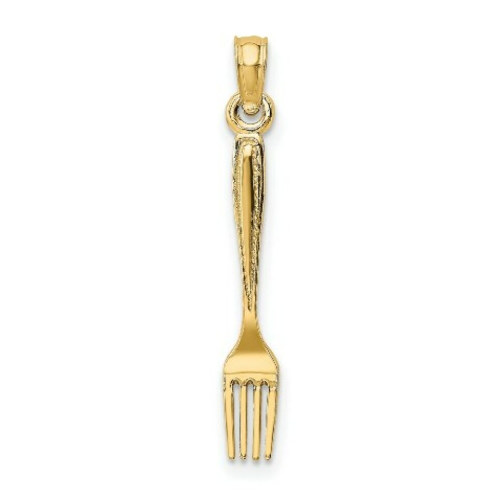 14K Yellow Gold 3-D & Polished Table Fork Charm Pendant