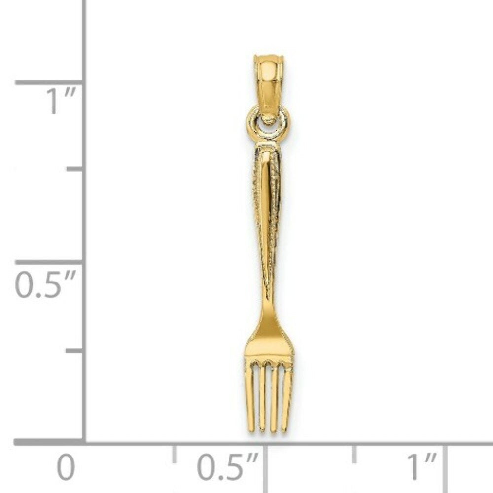 14K Yellow Gold 3-D & Polished Table Fork Charm Pendant