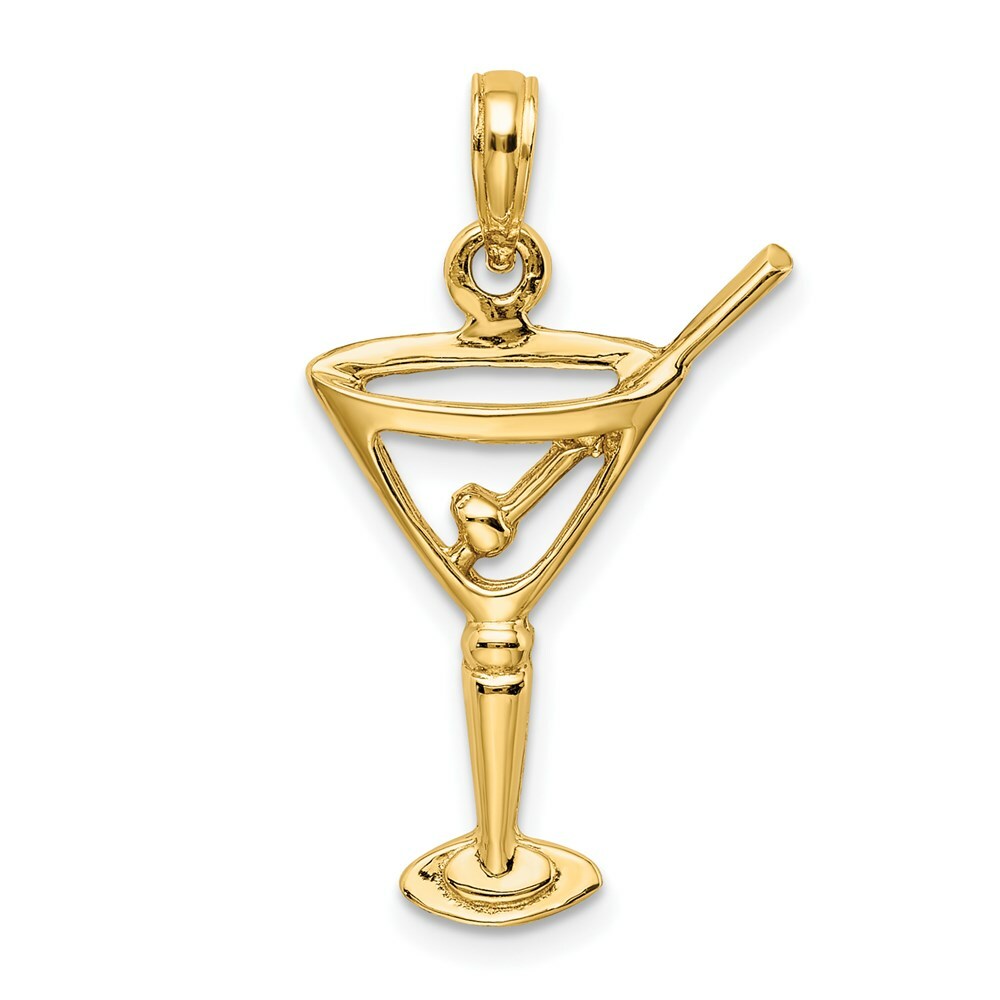 14K Yellow Gold Polished and Cut-Out MARTINI With OLive Charm Pendant