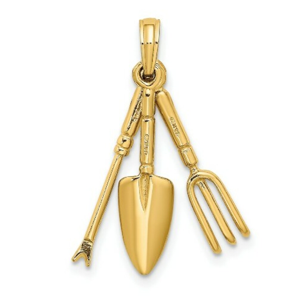 14K Yellow Gold 3-D Moveable Garden Hand Tool Collection Charm Pendant