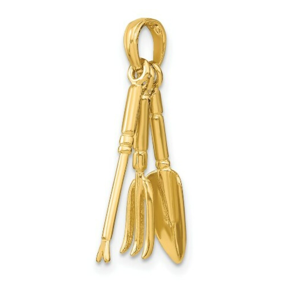 14K Yellow Gold 3-D Moveable Garden Hand Tool Collection Charm Pendant