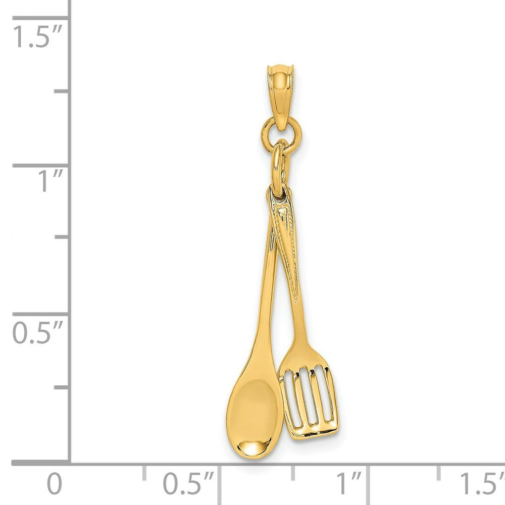 14K Yellow Gold 3-D Moveable Wooden Spoon & Spatula Charm Pendant