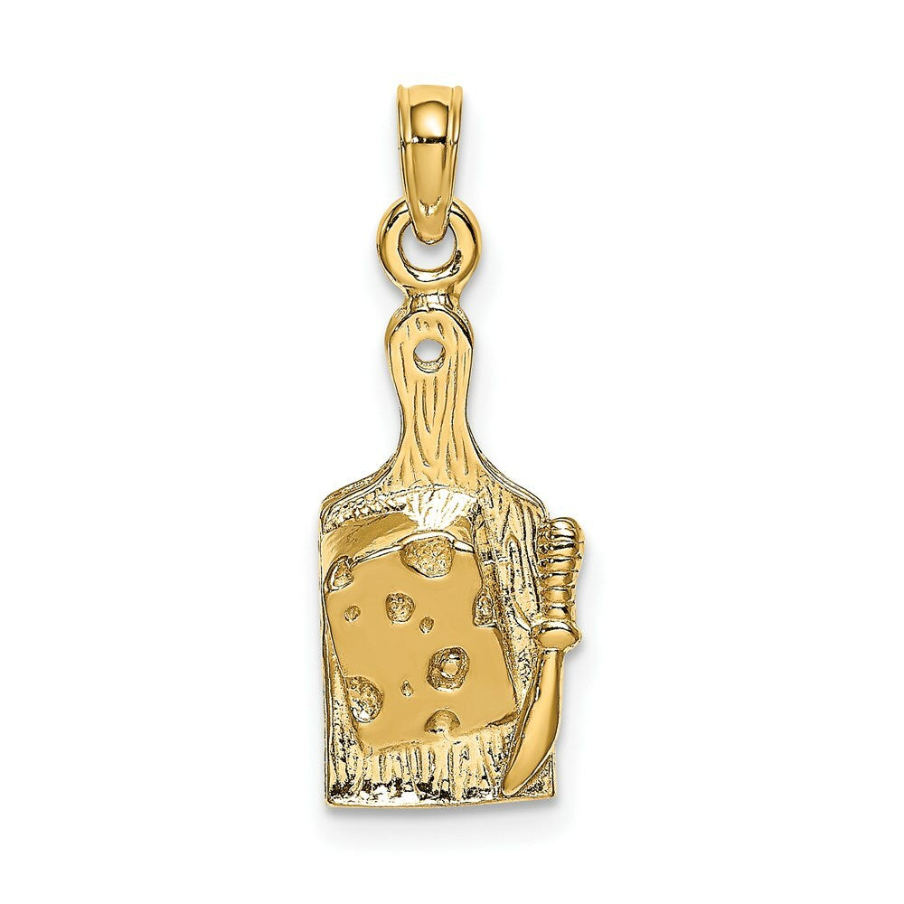 14K Yellow Gold Cheese Board With Knife Charm Pendant