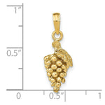 Load image into Gallery viewer, 14K Yellow Gold 3-D Grapes With Stem &amp; Leaf Charm Pendant
