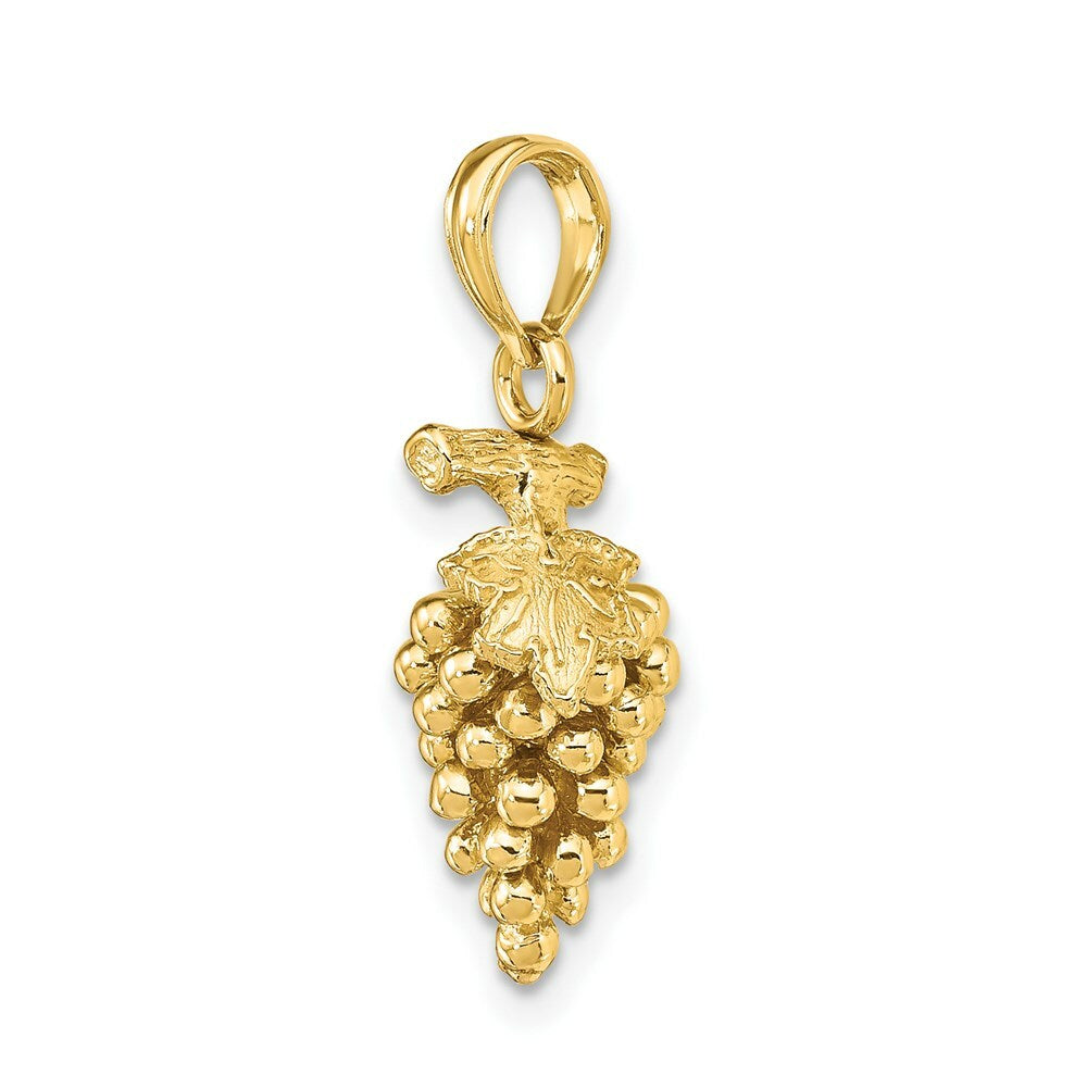 14K Yellow Gold 3-D Grapes With Stem & Leaf Charm Pendant