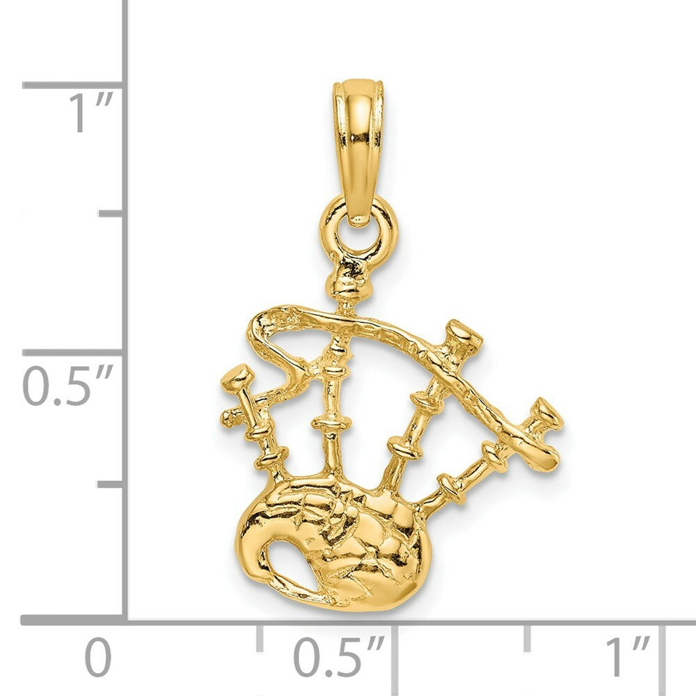 14K Yellow Gold 2-D BAGPIPES Charm Pendant