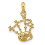 Load image into Gallery viewer, 14K Yellow Gold 2-D BAGPIPES Charm Pendant
