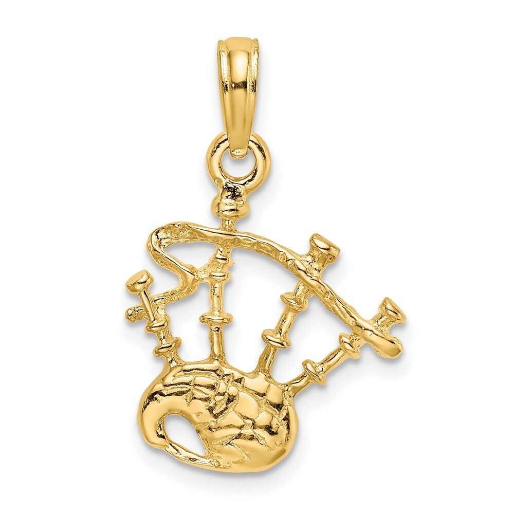 14K Yellow Gold 2-D BAGPIPES Charm Pendant