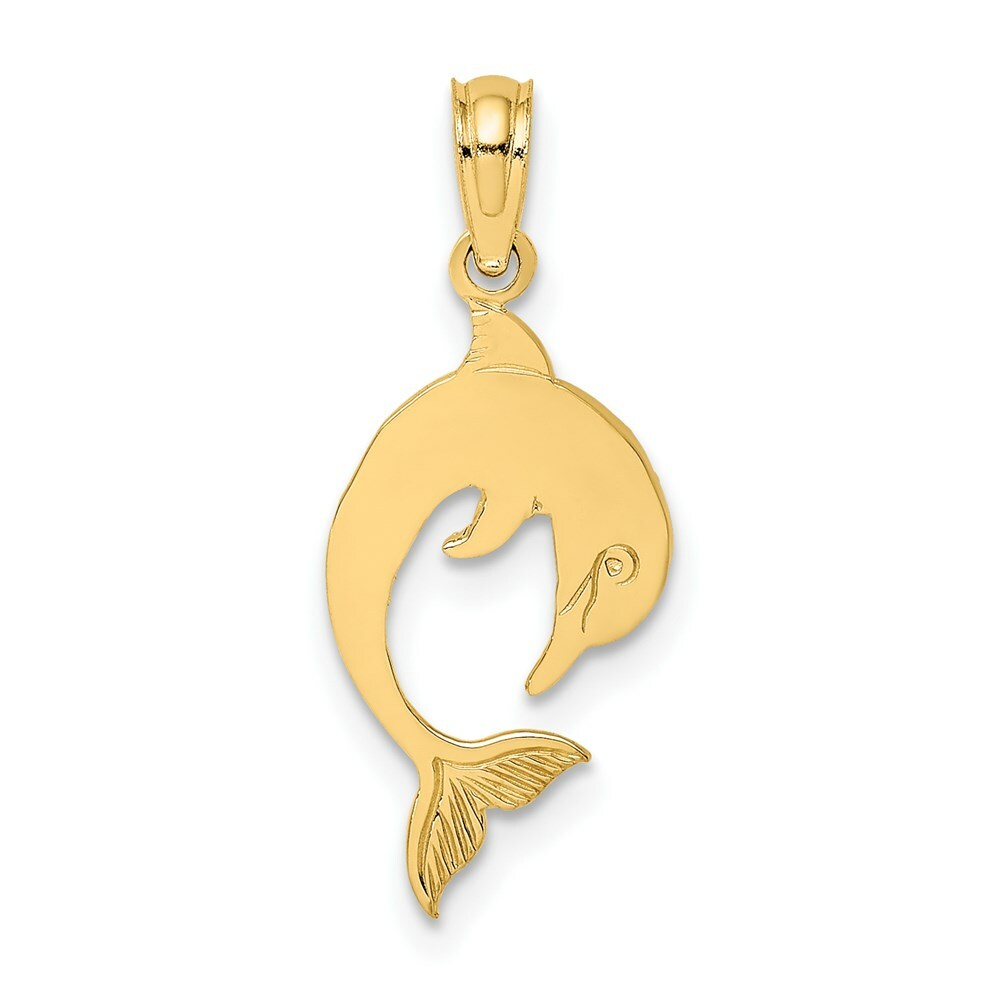 14K Yellow Gold Flat & Polished Dolphin Charm Pendant