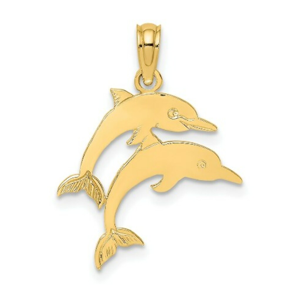 14K Yellow Gold DOUBLE DolphinS RIGHT Charm Pendant