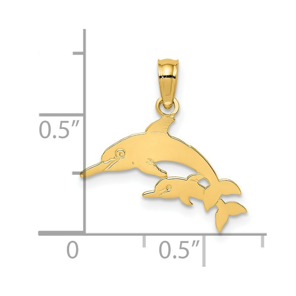 14K Yellow Gold MOTHER & CALF Dolphin LEFT Charm Pendant