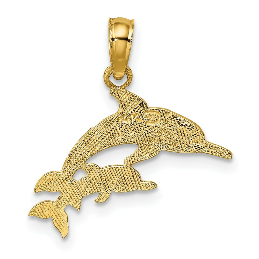 14K Yellow Gold MOTHER & CALF Dolphin LEFT Charm Pendant