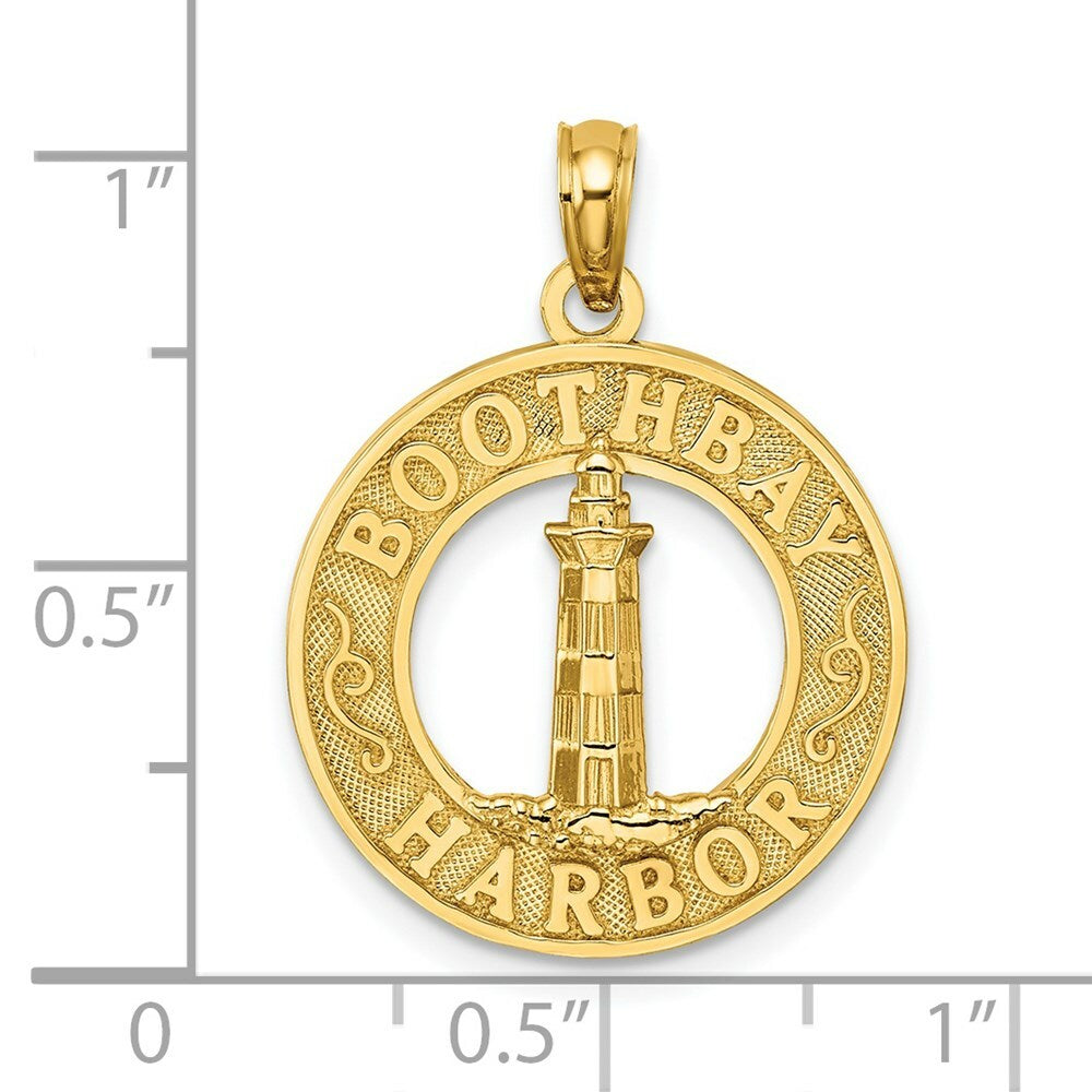 14K Yellow Gold BOOTHBAY HARBOR Round Frame With Lighthouse Charm Pendant