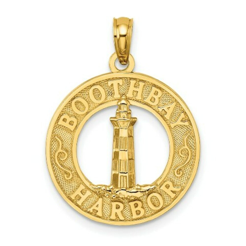 14K Yellow Gold BOOTHBAY HARBOR Round Frame With Lighthouse Charm Pendant