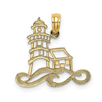 Load image into Gallery viewer, 14K Yellow Gold Cut-Out Lighthouse With Water Charm Pendant
