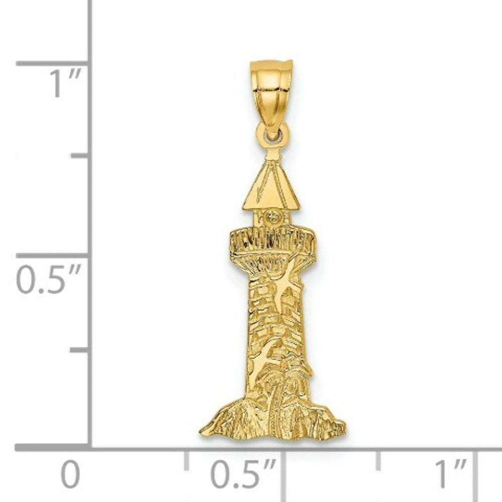 14K Yellow Gold Lighthouse With Seagulls Charm Pendant
