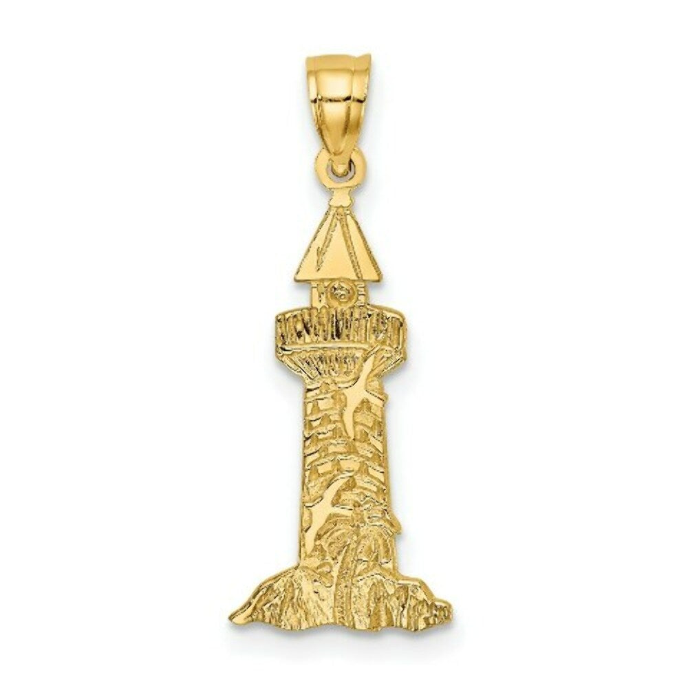 14K Yellow Gold Lighthouse With Seagulls Charm Pendant