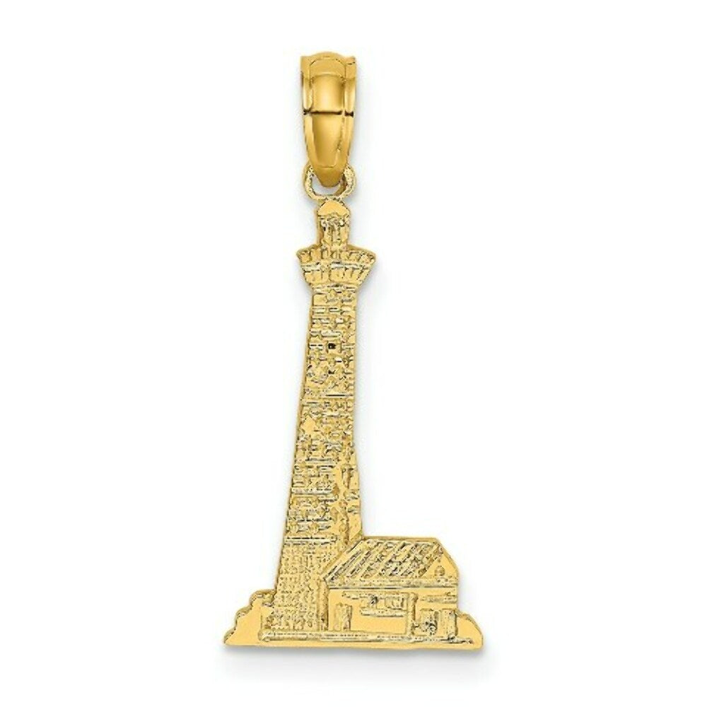 14K Yellow Gold Lighthouse With Building Charm Pendant