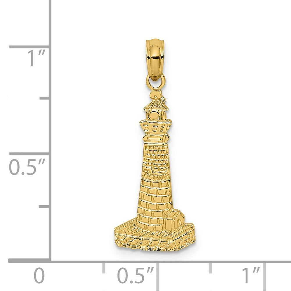 14K Yellow Gold Flat & Textured Lighthouse Charm Pendant