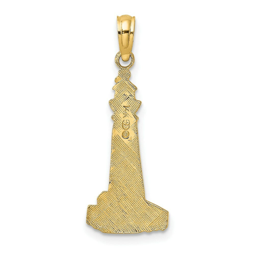 14K Yellow Gold Flat & Textured Lighthouse Charm Pendant