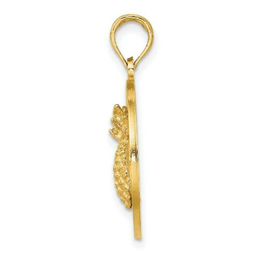 14K Yellow Gold Charleston On Round Frame With Pineapple Charm Pendant