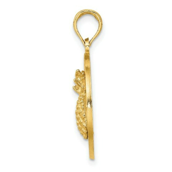 14K Yellow Gold Charleston On Round Frame With Pineapple Charm Pendant
