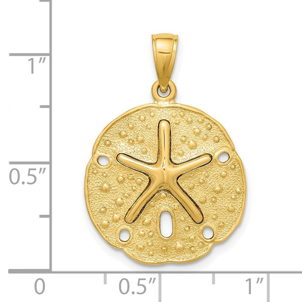 14K Yellow Gold Sand Dollar With Starfish Charm Pendant