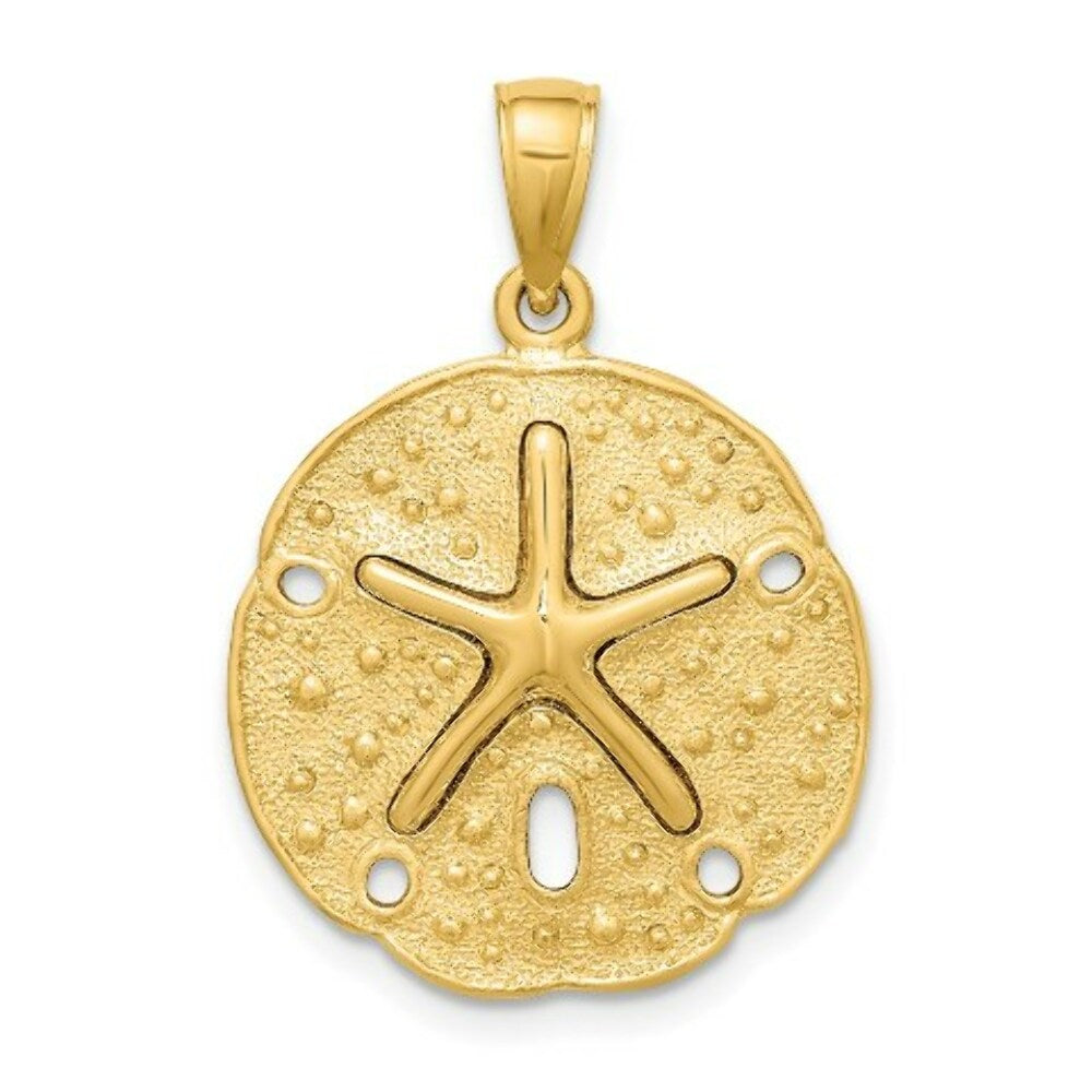 14K Yellow Gold Sand Dollar With Starfish Charm Pendant