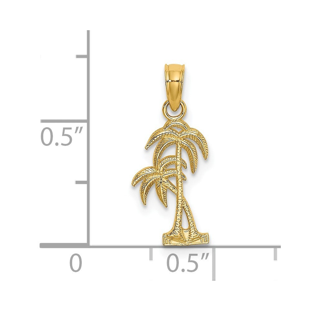14K Yellow Gold Textured Double Palm Tree Charm Pendant