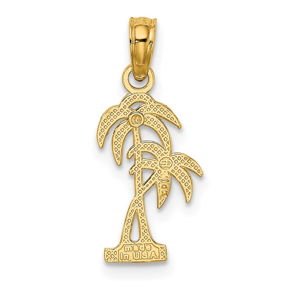 14K Yellow Gold Textured Double Palm Tree Charm Pendant