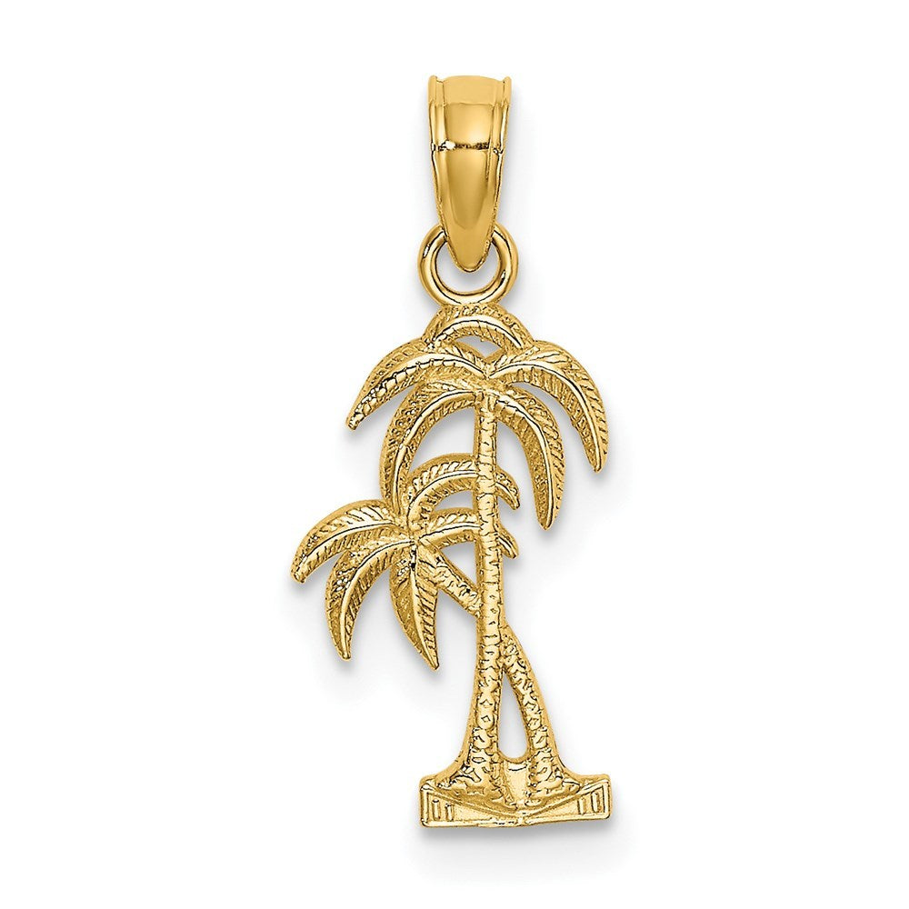 14K Yellow Gold Textured Double Palm Tree Charm Pendant