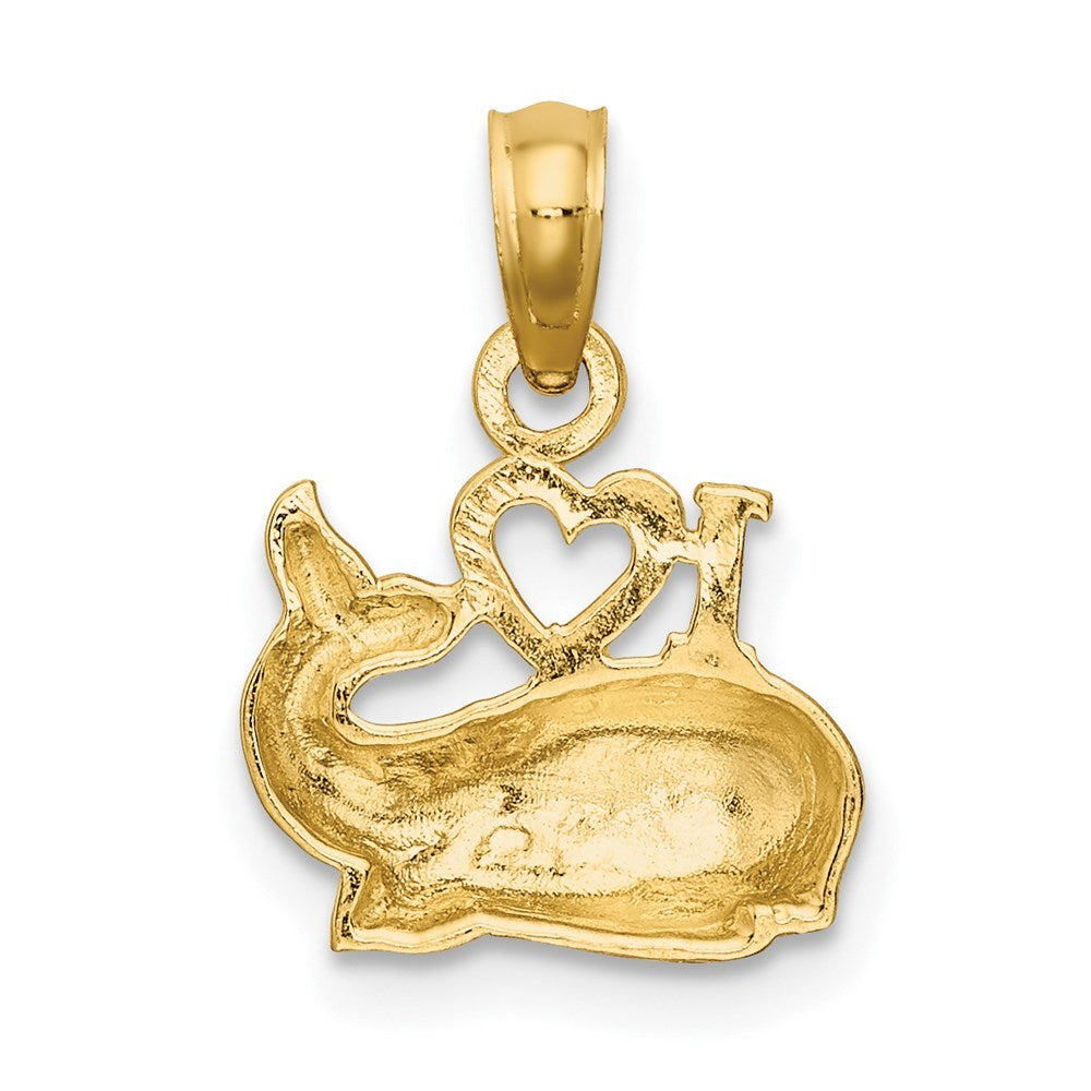 14K Yellow Gold 2-D Polished I HEART Whale Charm Pendant